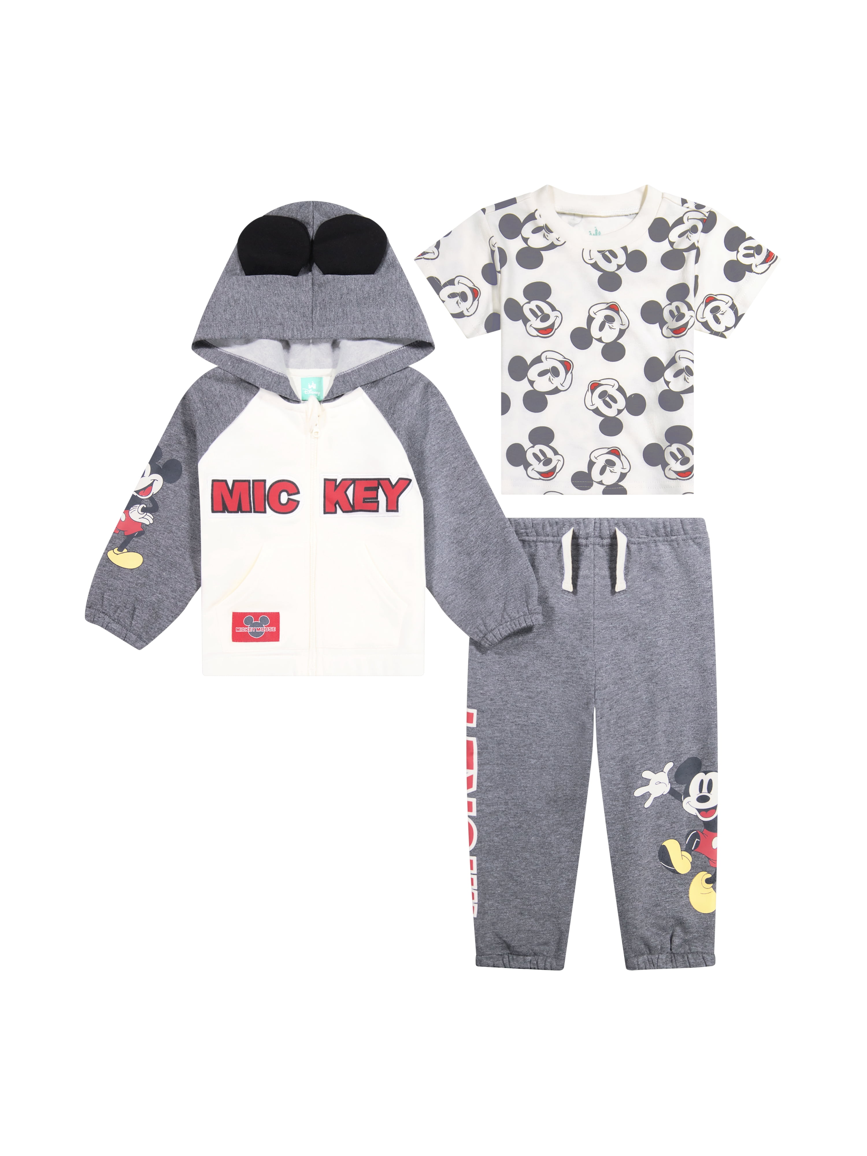 Mickey Mouse Baby Boy 3 Piece Fleece Jogger Set, Sizes 0-24 Months
