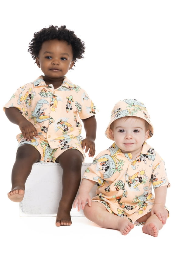 Mickey Mouse Baby Boys Resort Short Set with Matching Hat, 3-Piece, Sizes 0M-24M