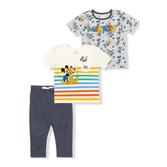 Mickey Mouse Baby Boy T-Shirts and Pant Outfit Set, 3pc