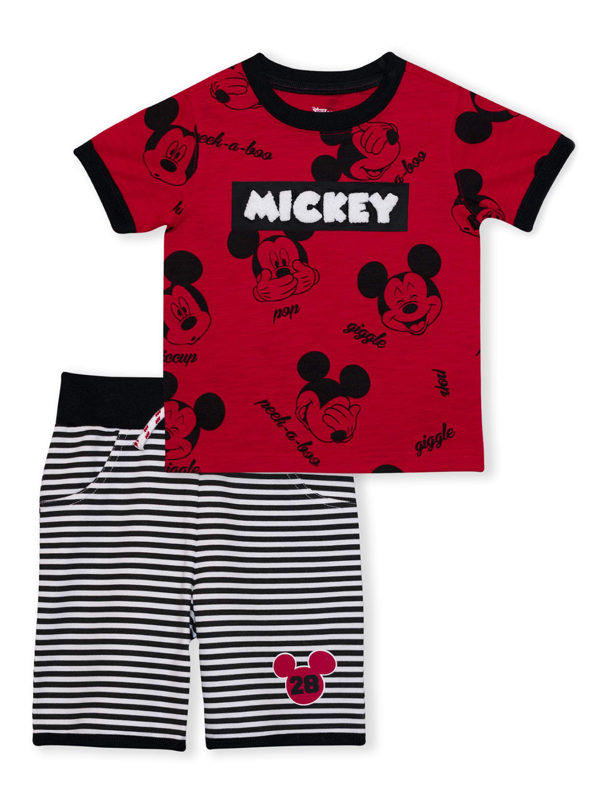 Baby Boys 3-Piece Cotton Outfit Set – Mickey & Friends Printed Shirt, Shorts & Cap (Peach/White) main image 1