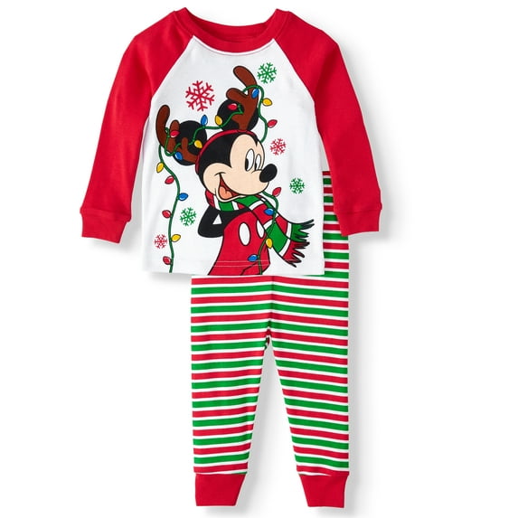 Mickey Mouse Baby Boys’ Long Sleeve Top Christmas Pajamas, 2-Piece Set
