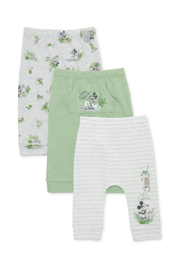 Mickey Mouse Baby Unisex Jogger Pants, 3-Pack, Sizes 0M-12M