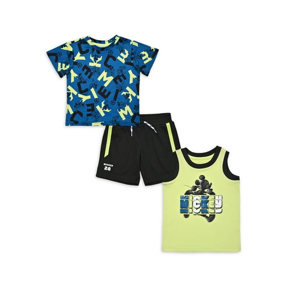 Mickey Mouse Baby and Toddler Boy T-Shirt, Tank Top, and Shorts Active Outfit Set, 3-Piece, Sizes 12M-5T