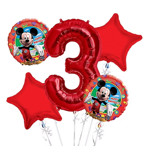 Mickey Mouse Balloon Bouquet 3rd Birthday 5 pcs - Party SuppliesBalloons sold without Helium. By Viva Party