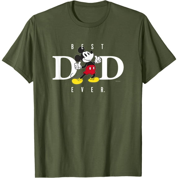 Mickey Mouse Best Dad Ever Thumbs Up Father's Day DTG Print Unisex T-Shirt,Military Green Color,Size 4XL