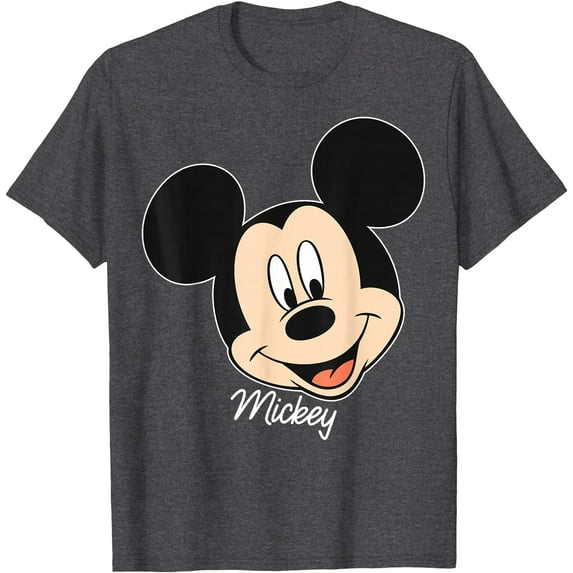 Mickey Mouse Big Face DTG Print Unisex T-Shirt,Dark Heather Grey Color,Size YS