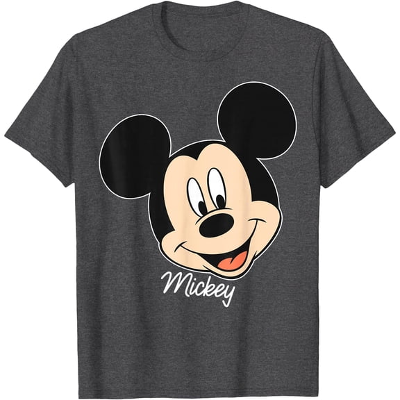 Mickey Mouse Big Face DTG Print Unisex T-Shirt,Dark Heather Grey Color,Size YS
