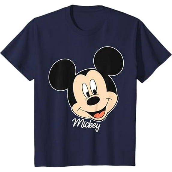 Mickey Mouse Big Face Youth T-Shirt For Boy Girl Kids Toddler, Cartoon Fan Gift, Retro TV Themed Tee, Navy Color, Size XL