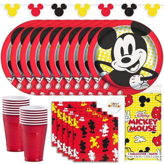 Mickey Mouse Birthday Party Supplies and Birthday Decorations - Serves 16 Guests - Mickey Mouse Plates and Napkins for Disney Party, Perfect for 1st Birthday Part