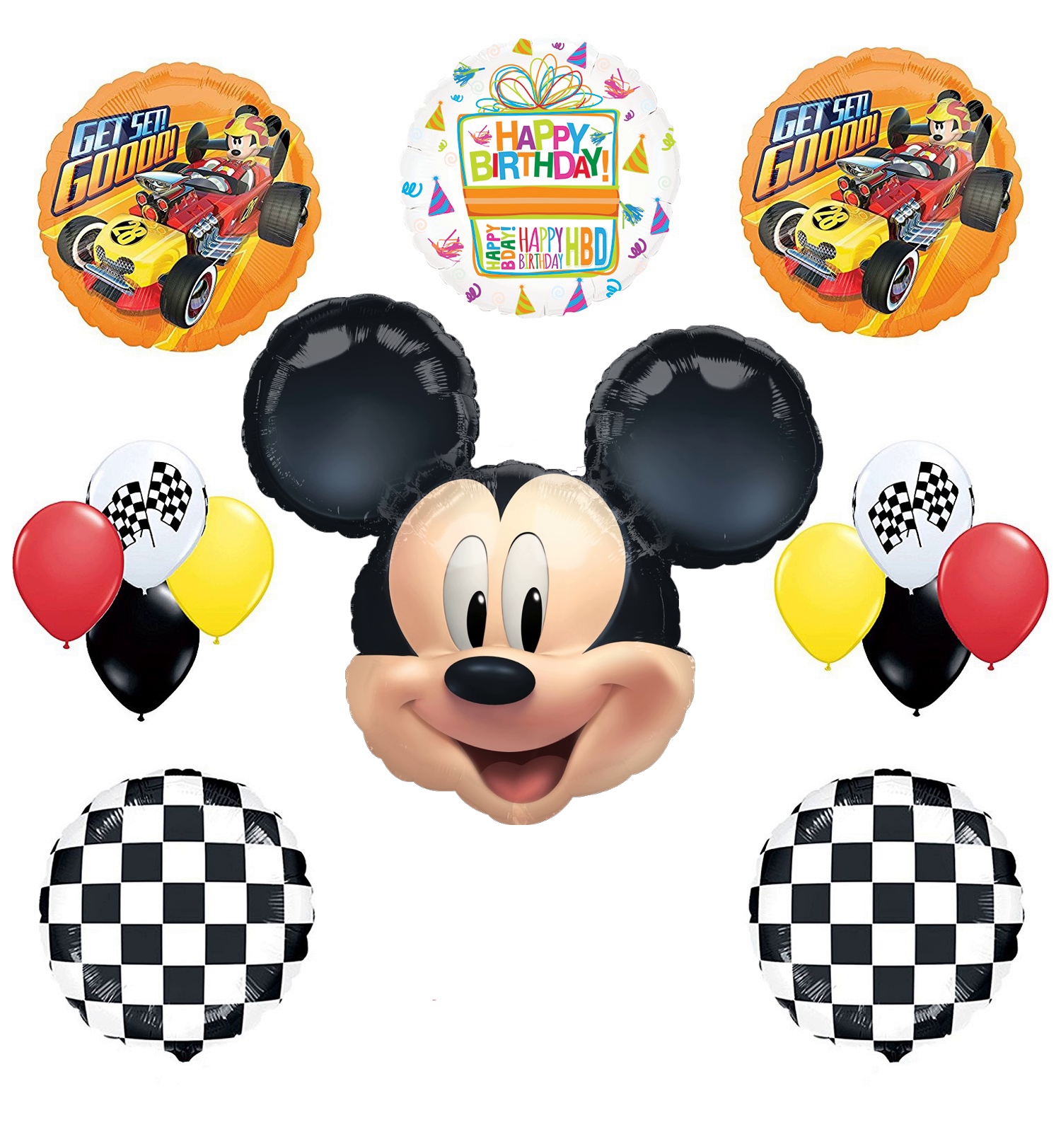 Mickey Mouse Birthday Party Supplies and Mickey Roadster Balloon Bouquet Decorations