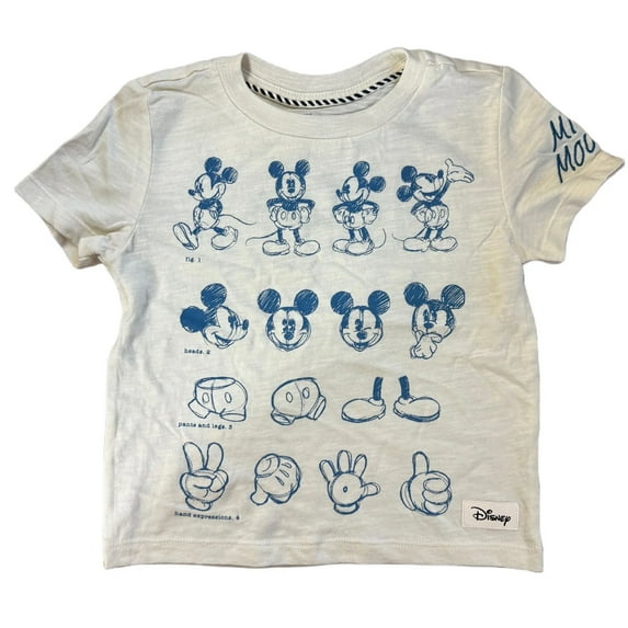 Mickey Mouse Blue Sketched Graphic Toddler Boy's Ivory T-Shirt (3T)