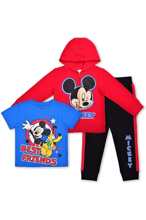 Boys 3 Piece Zip Up Hoodie Tee and Jogger Set, 4-7
