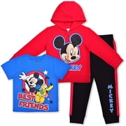 Mickey Mouse Boys 3 Piece Zip Up Hoodie Tee and Jogger Set, Toddler