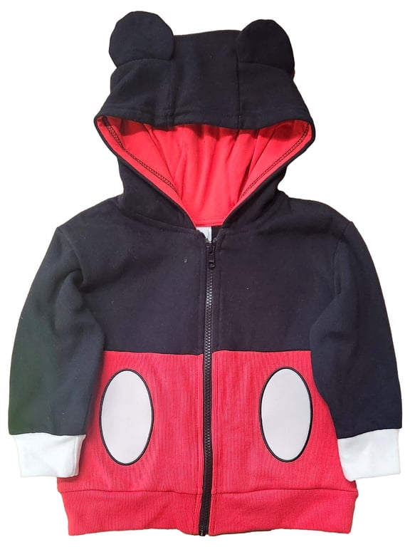 Mickey Mouse Boys Black & Red Front Zip Hoodie Sweatshirt Jacket Size 2T