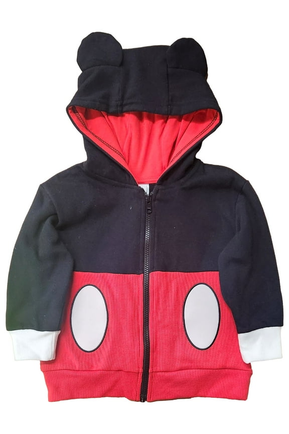 Mickey Mouse Boys Black & Red Front Zip Hoodie Sweatshirt Jacket Size 2T