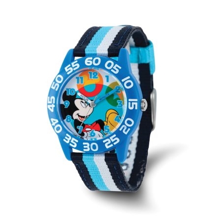 Mickey Mouse Boys' Plastic Case Watch, Printed Stretch Nylon Strap