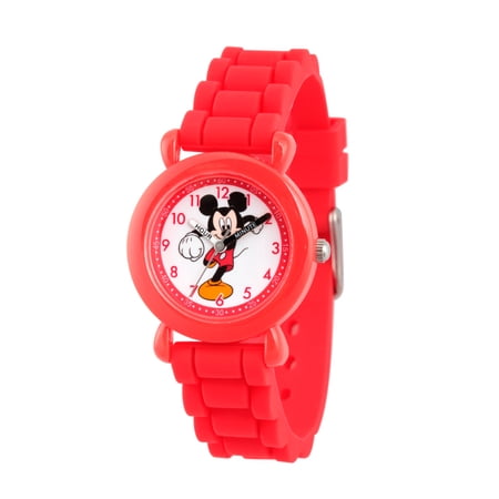 Mickey Mouse Boys' Red Plastic Time Teacher Watch, Red Silicon Strap