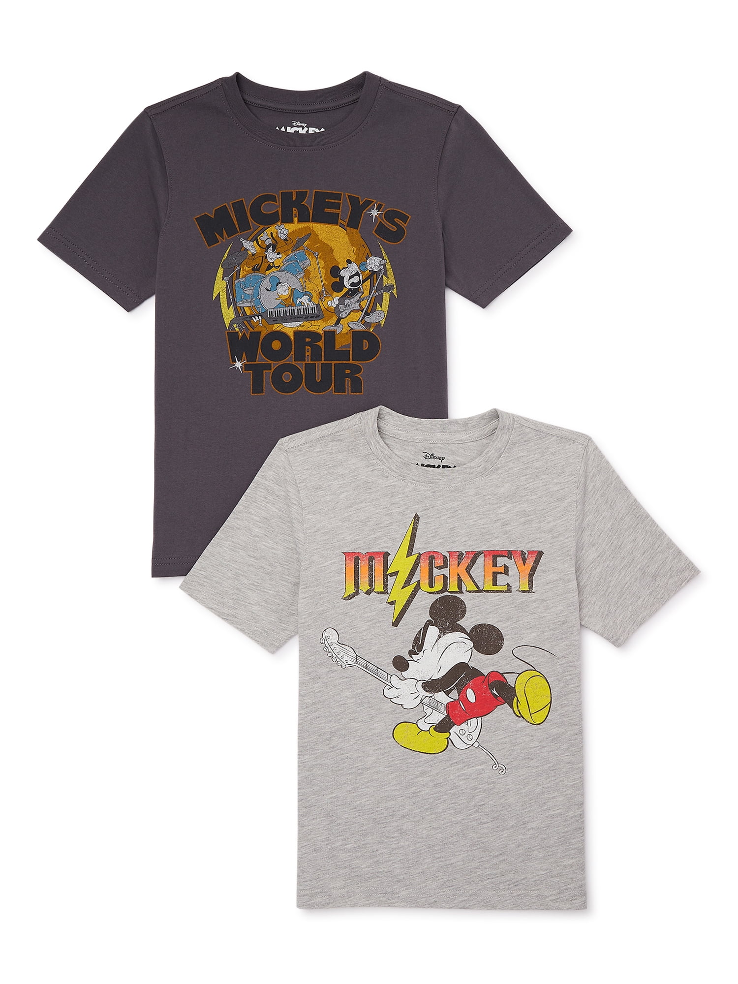 Mickey Mouse Boys Rocker Print 4-18 Sizes 2-Pack, Graphic T-Shirt