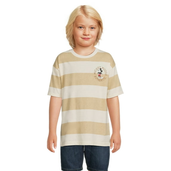 Mickey Mouse Boys Short Sleeve Striped Graphic T-Shirt, Sizes 4-18
