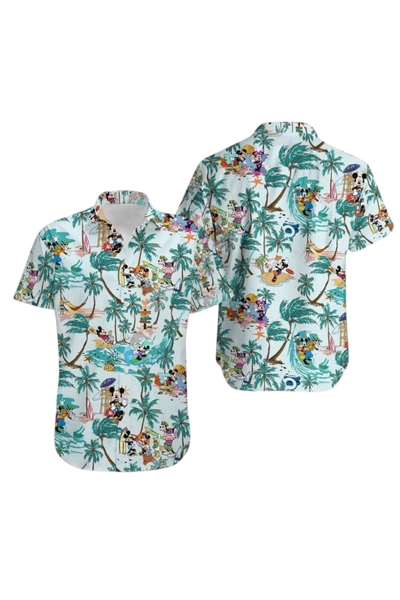 Mickey Mouse Button Shirt, Mickey and Friends Hawaiian Shirt, Tropical Summer Button Shirt, Disneyland 2025 Aloha Shirts
