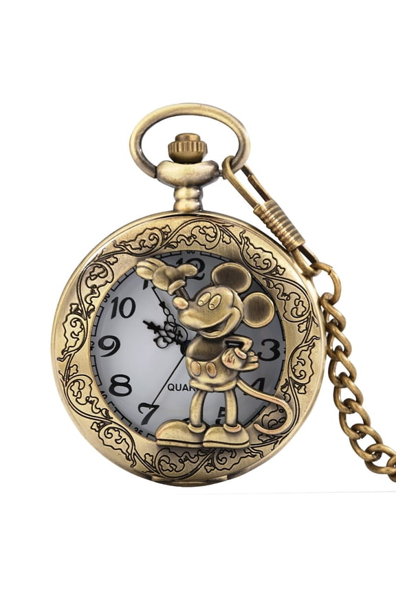 Mickey Mouse Cartoon Character Bronzetone Pocket Watch