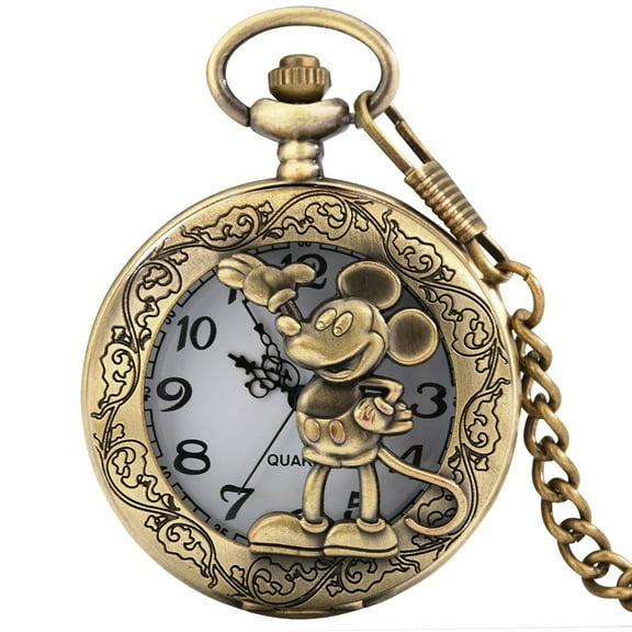 Mickey Mouse Cartoon Character Bronzetone Pocket Watch