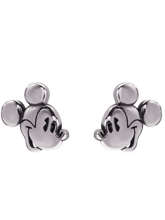 Mickey Mouse Cartoon Character Face Silvertone Mini Metal Stud Earrings