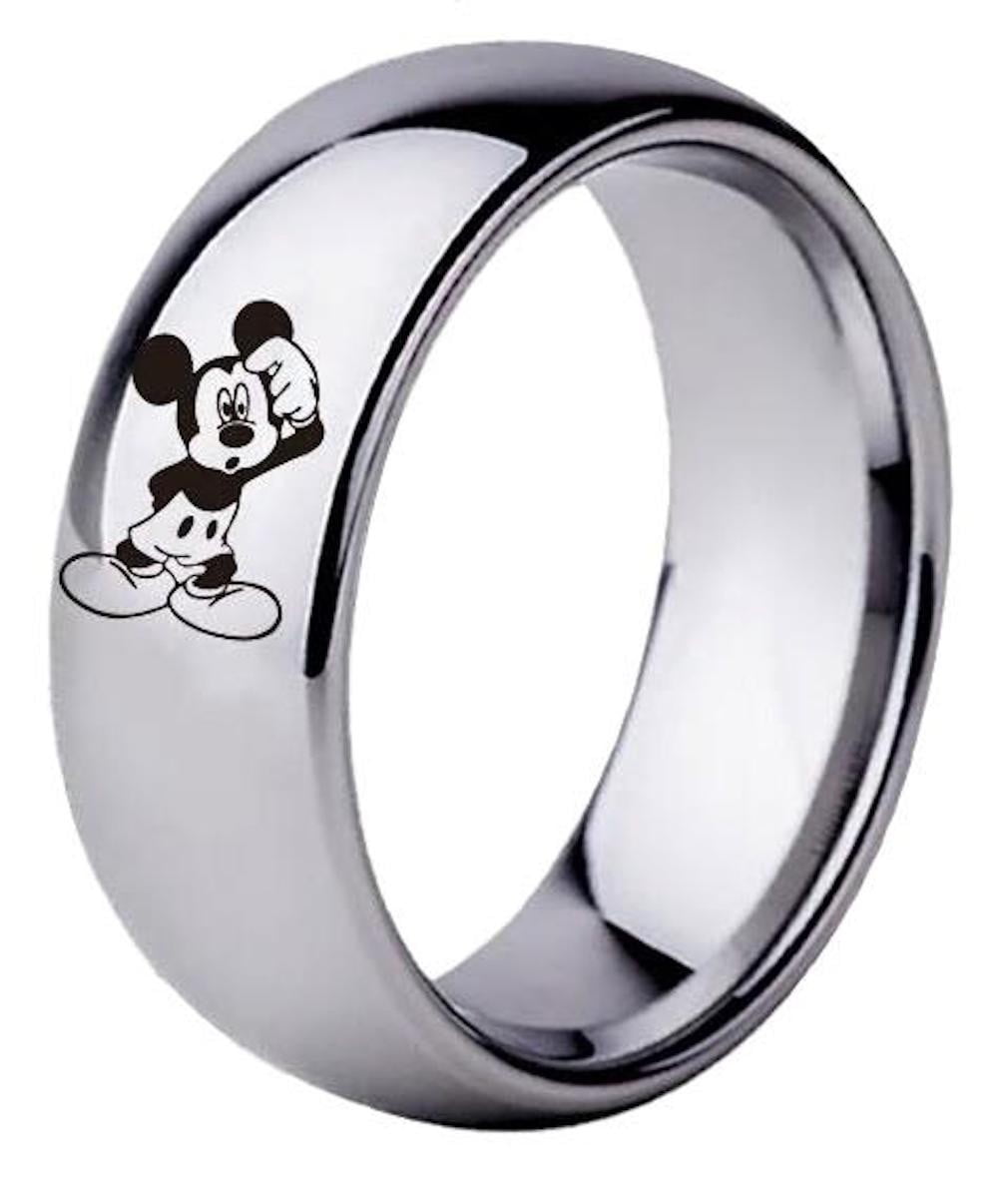Mickey Mouse Cartoon Characters Silvertone Stainless Steel Band Ring Size 6