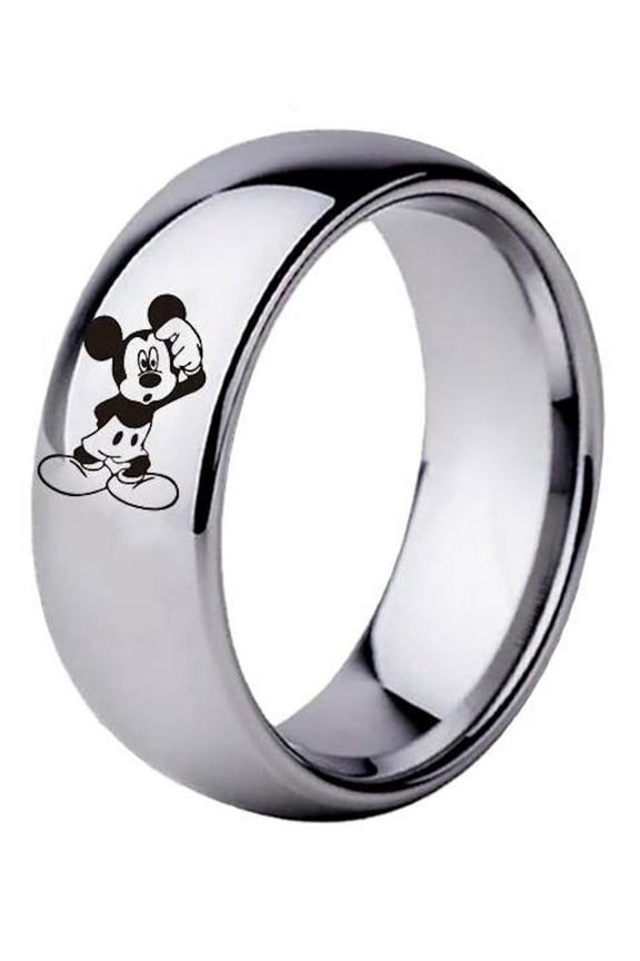 Mickey Mouse Cartoon Characters Silvertone Stainless Steel Band Ring Size 6