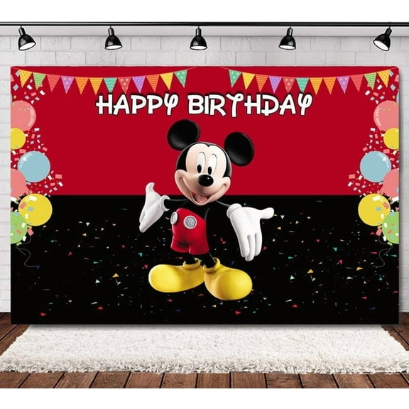 Mickey Cartoon Theme Birthday Flag Background Banner Children's Party Decoration supplies Photography Photo Prop ,70.8x43.3inch.