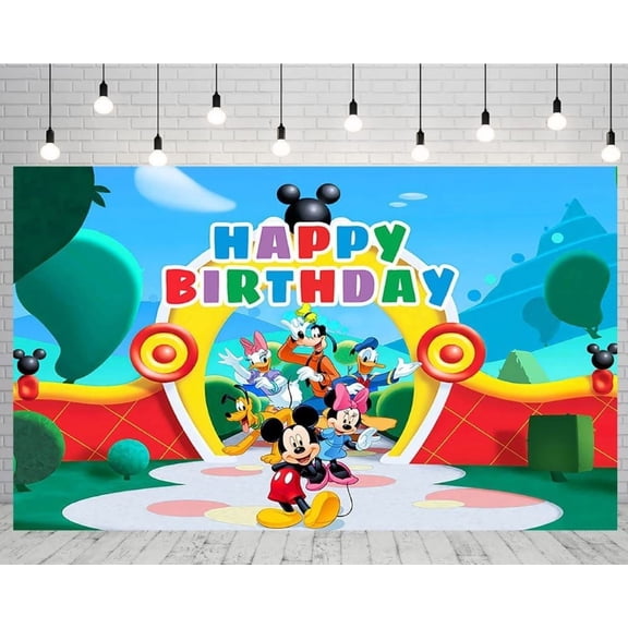 Mickey Cartoon Theme Birthday Flag Background Banner Children's Party Decoration supplies Photography Photo Prop ,70.8x43.3inch.