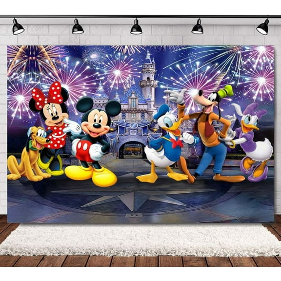 Mickey Cartoon Theme Birthday Flag Background Banner Children's Party Decoration supplies Photography Photo Prop ,70.8x43.3inch.