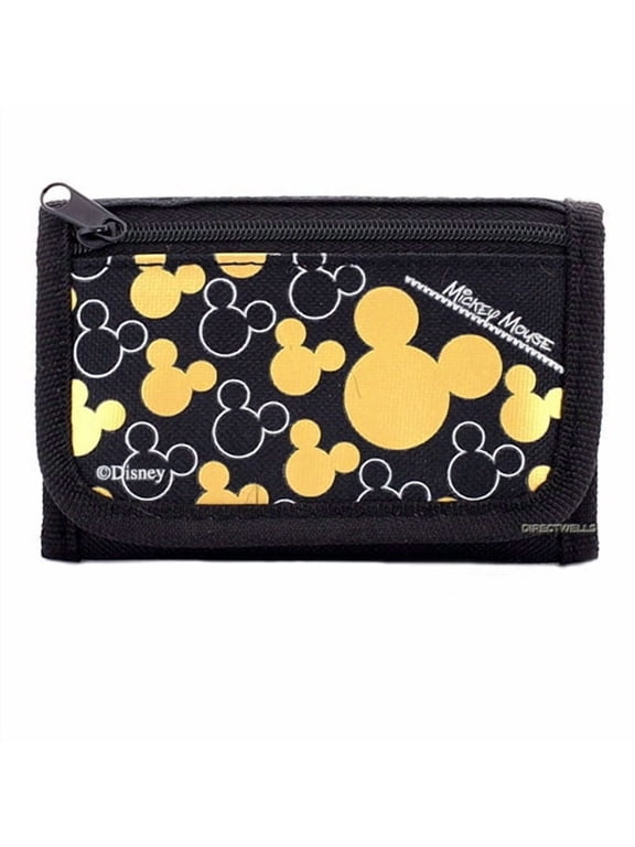 Mickey Mouse Character Black Gold Trifold Wallet