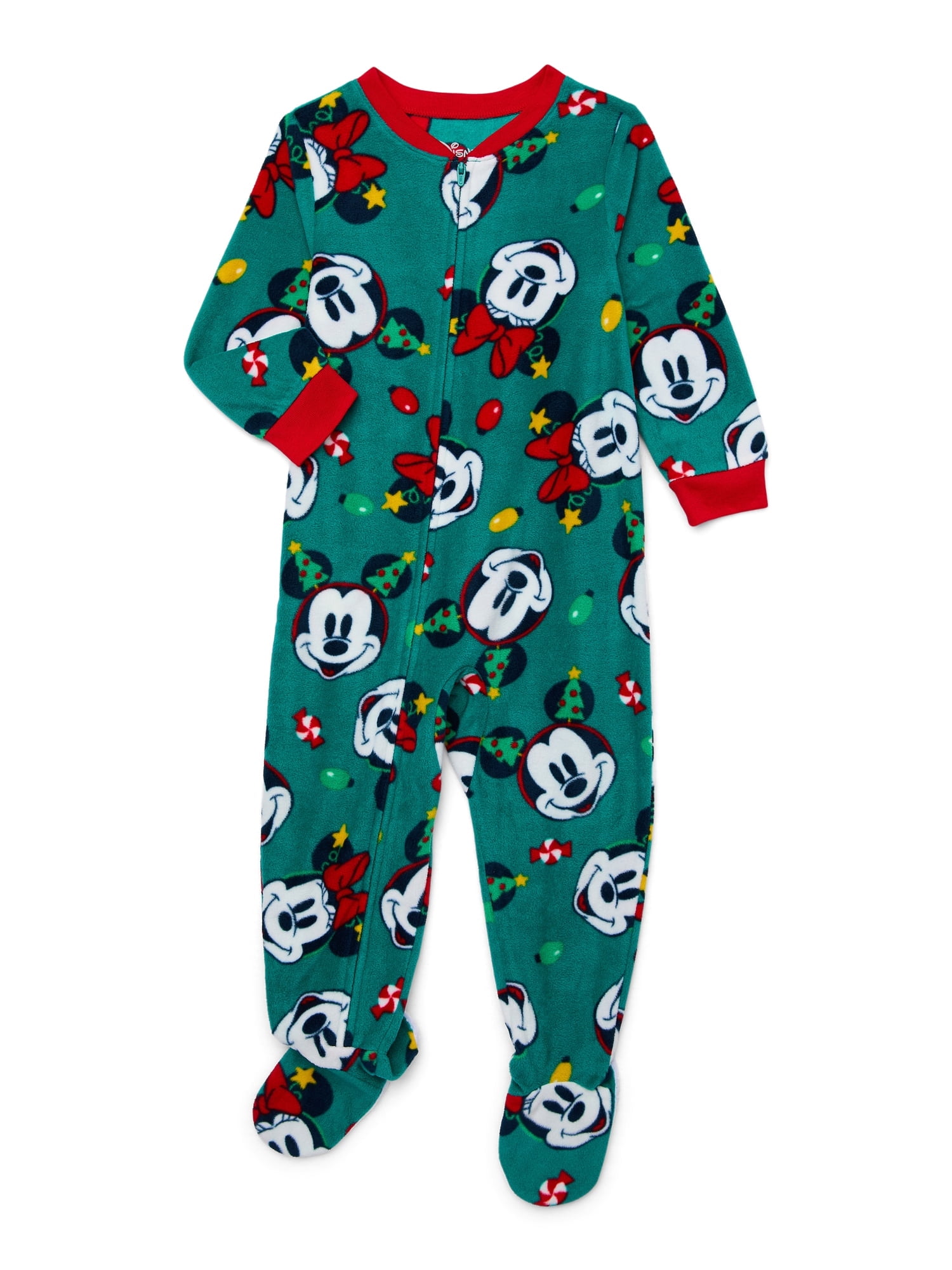 Mickey Mouse Character Christmas Fleece One-Piece Sleeper, 2T