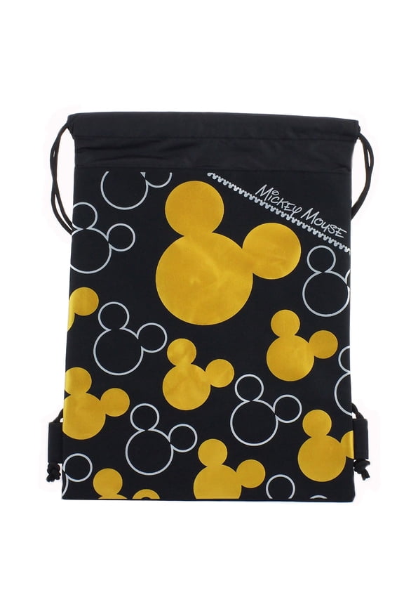 Mickey Mouse Character Licensed Black Gold Drawstring Bag