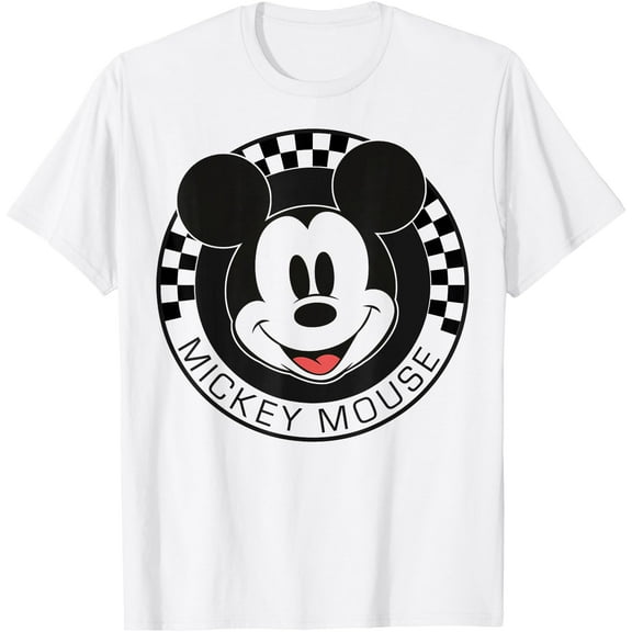 Mickey Mouse Checkerboard Circle DTG Print Unisex T-Shirt