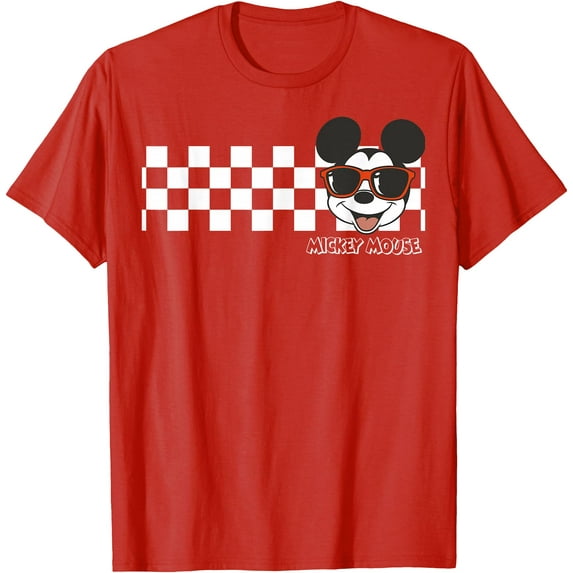 Mickey Mouse Checkerboard Stripe DTG Print Unisex T-Shirt,Red Color,Size YS