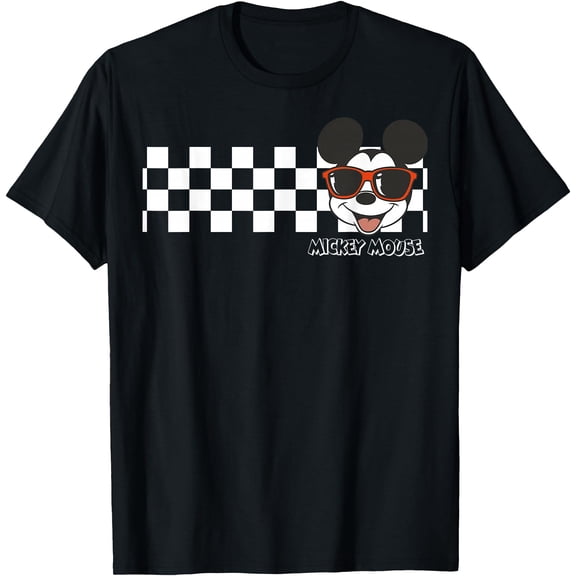 Mickey Mouse Checkerboard Stripe DTG Print Unisex T-Shirt
