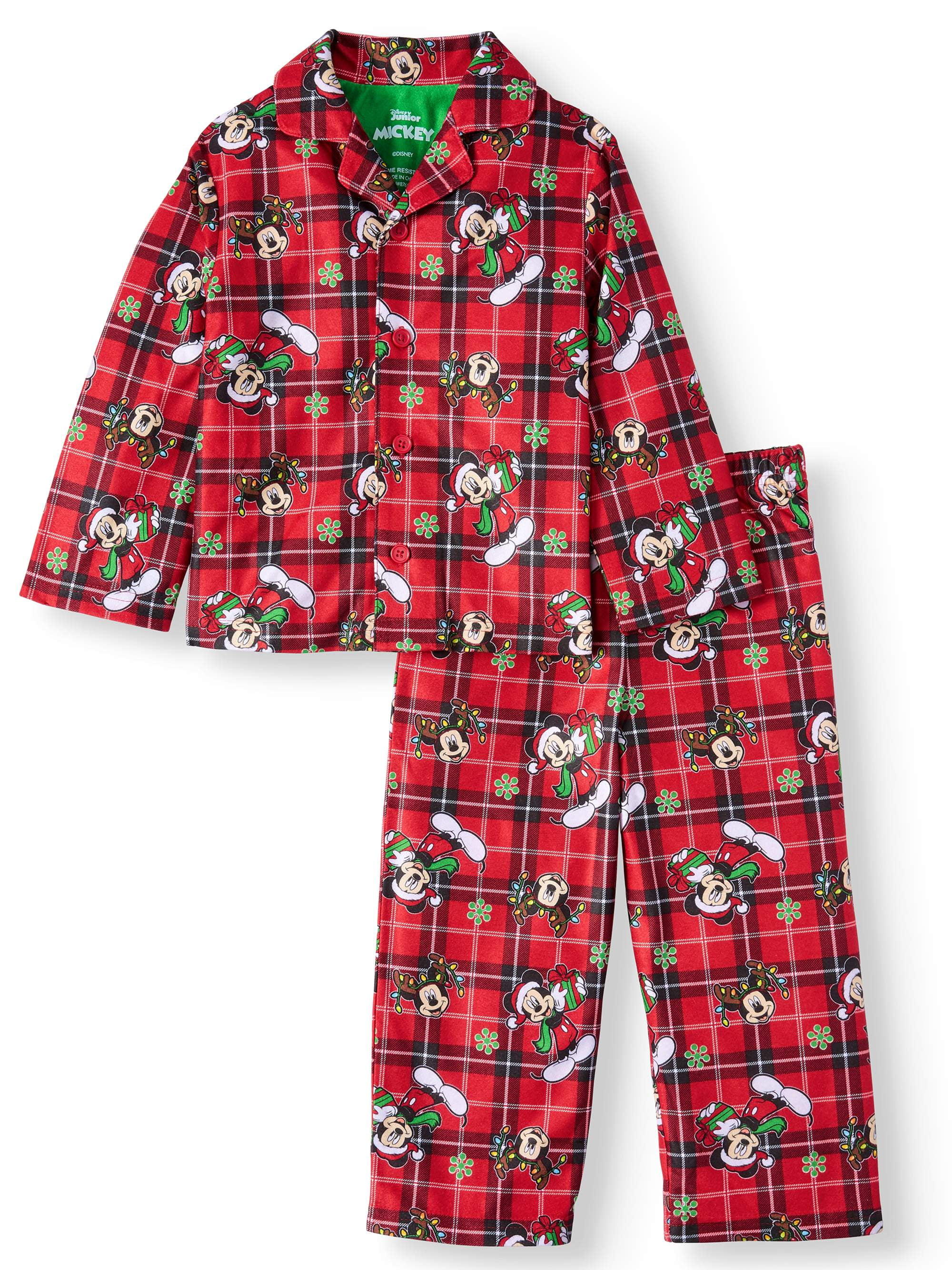 Mickey Mouse Christmas Holiday Baby Toddler Boy Coat Style Pajamas, 2pc Set