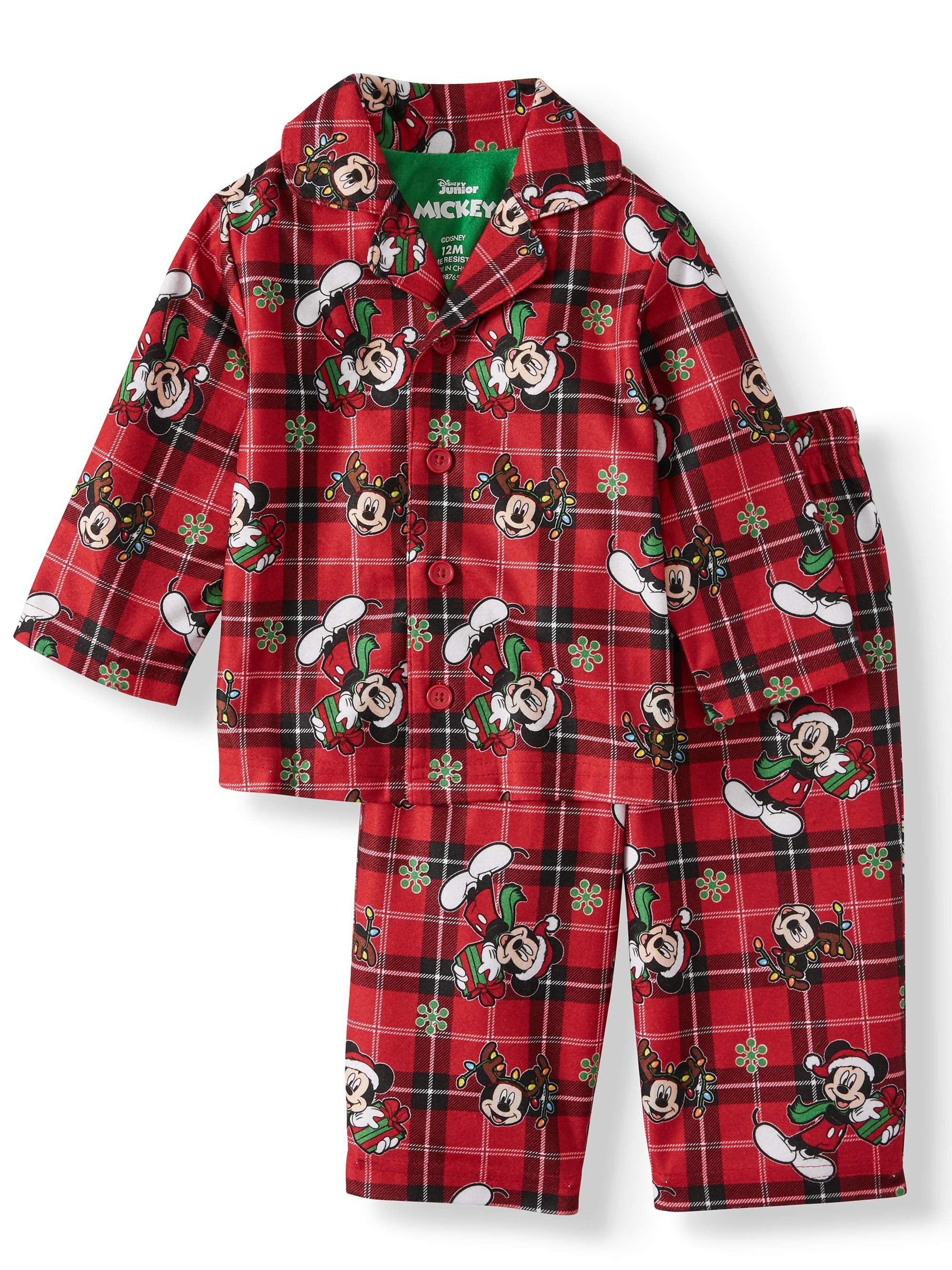 Mickey Mouse Christmas Holiday Baby Toddler Boy Coat Style Pajamas, 2pc Set