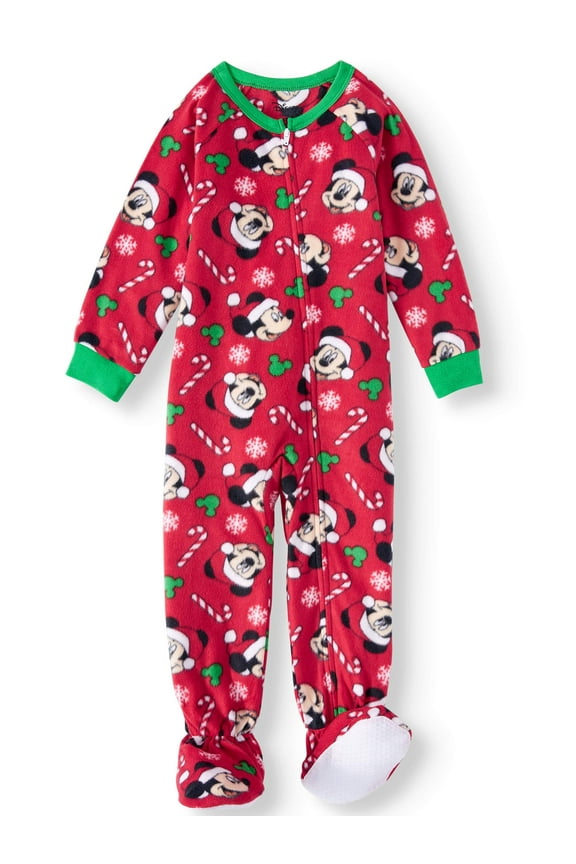 Mickey Mouse Christmas Holiday Toddler Boy Microfleece Blanket Footed Sleeper Pajamas