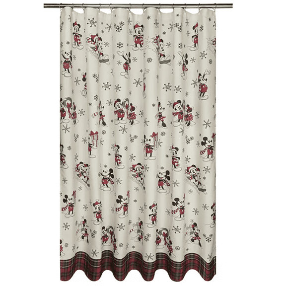 Mickey Mouse Christmas Shower Curtain, 70 x 70 inches, Polyester Tartan Plaid Border by St. Nicholas Square
