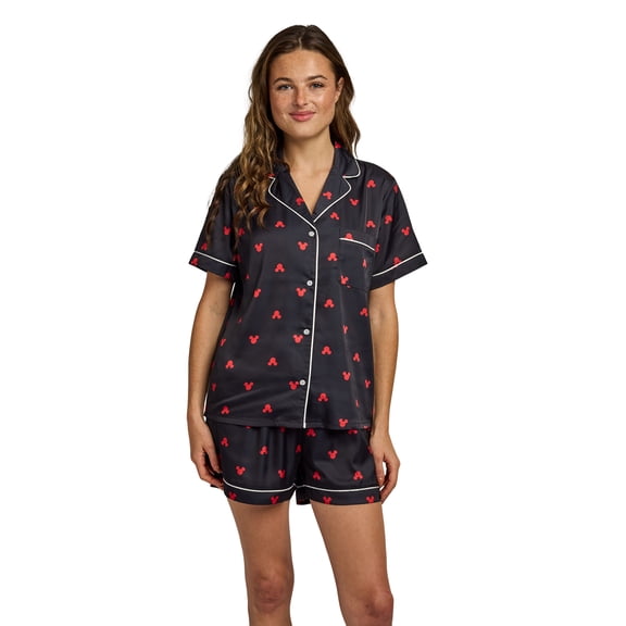 Mickey Mouse Classic Mickey Ears Women's 2-Pack Satin Pajama Set -Medium