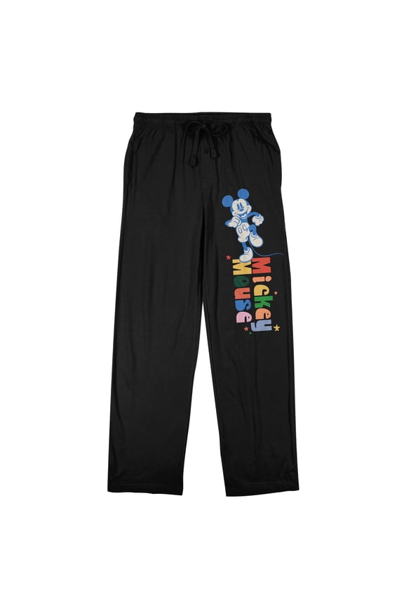 Mickey Mouse Classic Rainbow Name Text Adult Black Sleep Pajama Pants-XXL