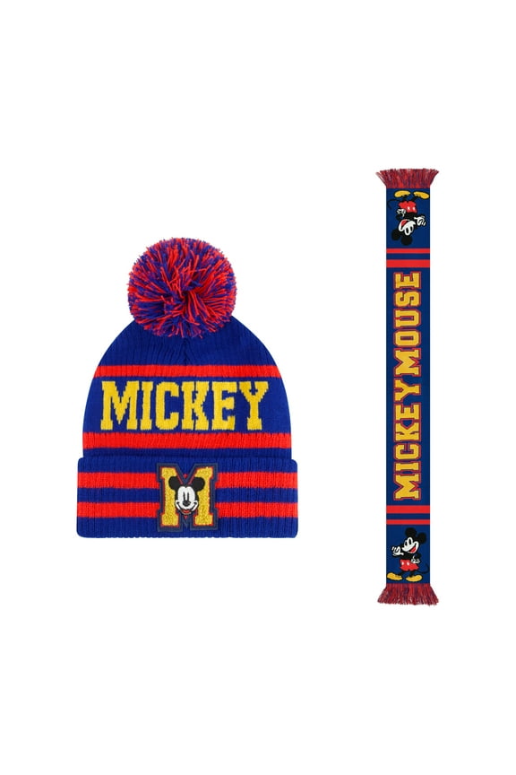 Mickey Mouse Collegiate Pom Cuff Beanie and Scarf Set