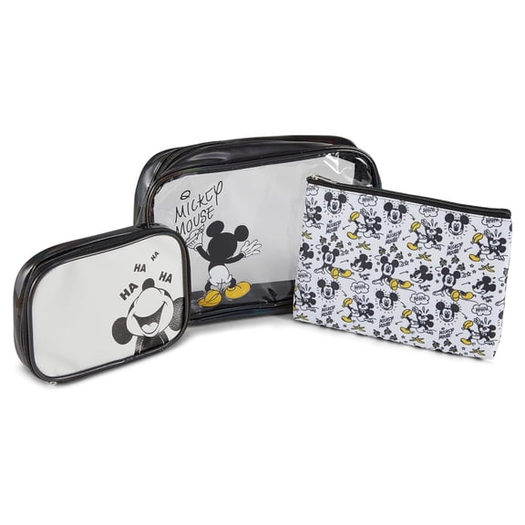 Mickey Mouse Cosmetic Case Set, 3 Piece Set Travel Cosmetic Pouch for Kids & Adults Black Mickey