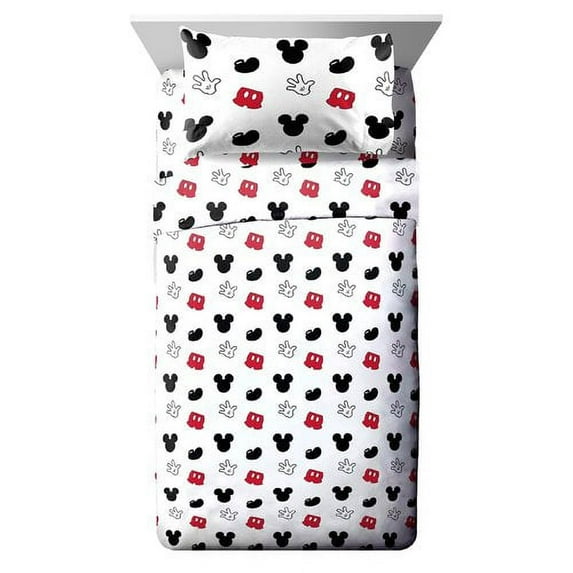 Mickey Mouse Cute Faces Kids 4 Piece Full Sheet Set, 100% Microfiber, White