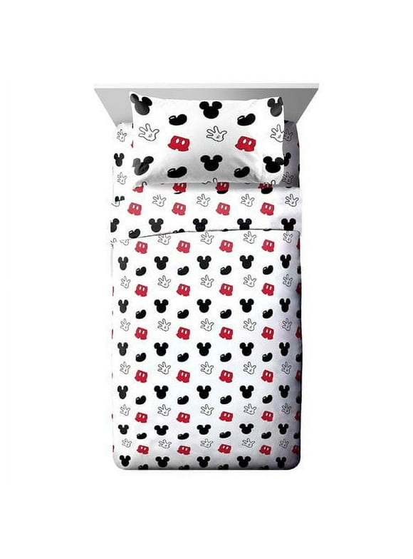 Mickey Mouse Cute Faces Kids 4 Piece Full Sheet Set, 100% Microfiber, White