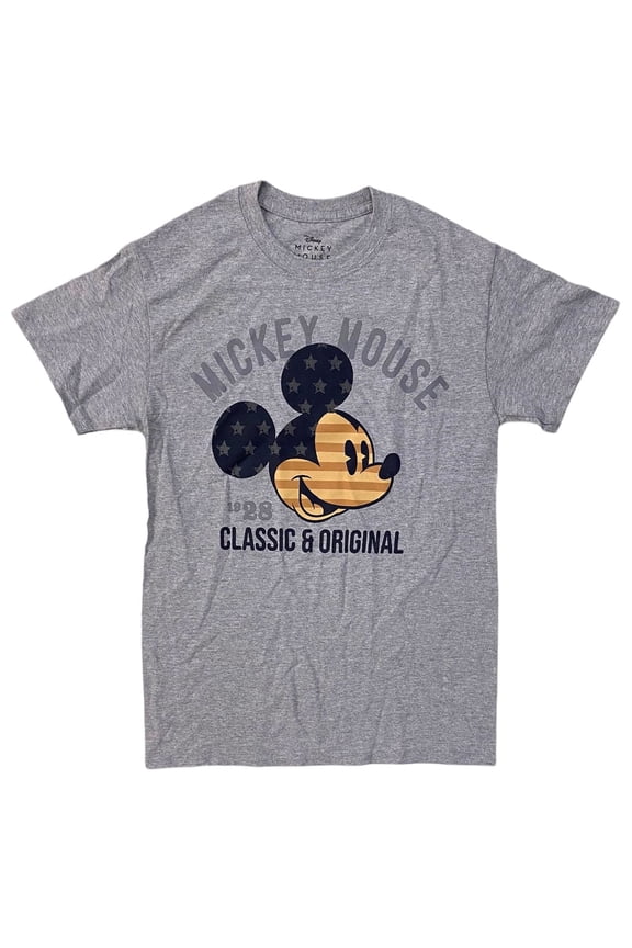 Mickey Mouse Disney Men's Officially Licensed Graphic Print Tee T-Shirt (Large, Heather Gray (Mickey Flag))