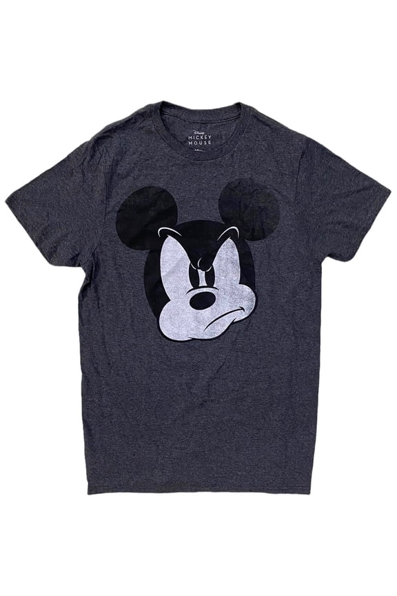 Mickey Mouse Disney Men's Officially Licensed Graphic Print Tee T-Shirt (Small, Heather Black (Angry Mickey))